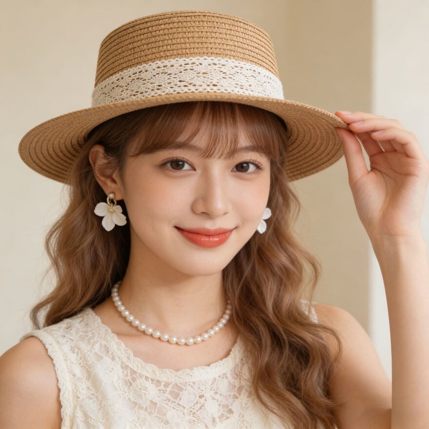 ロリータファッション 麦わらレースカンカン帽 夏ガーリー小物
