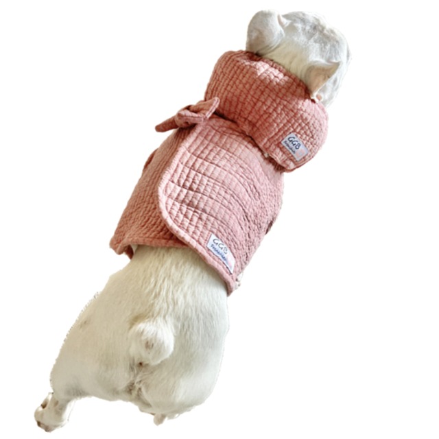 【胴回り40センチ】ネイビーチェックのメルトンフリースベスト犬服