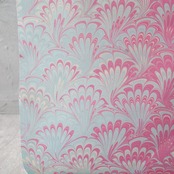 リバーシブル半巾帯 ［パウダーブルーとハイビスカスピンク　花火柄］