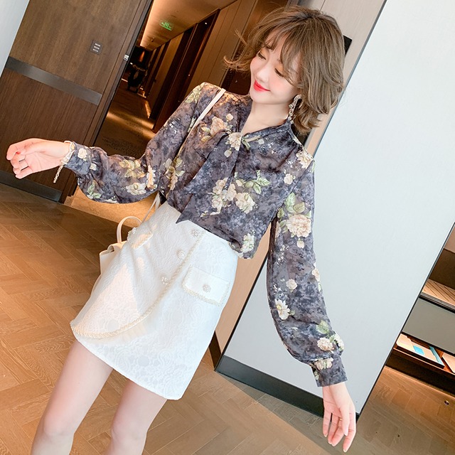 Butterflyデザイン ジャカードシャツ スカート オータムウィンター 秋物 冬物 ステッチ MIUCO92022475213