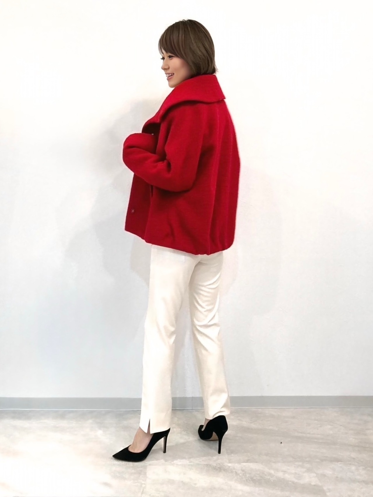 裏起毛裾スリットパンツ