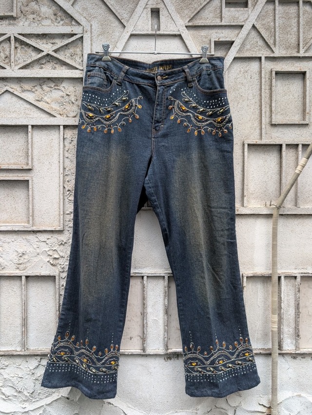 "Y2K" beads design flare denim pants