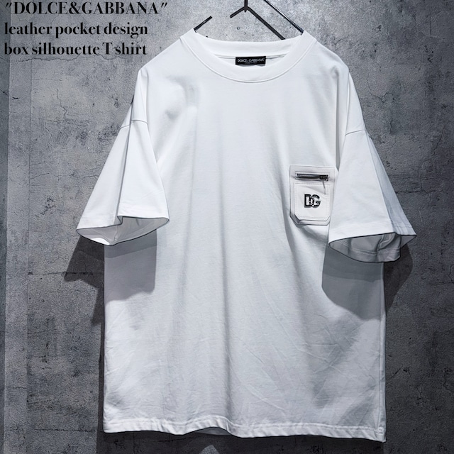 "DOLCE&GABBANA"leather pocket design box silhouette T shirt