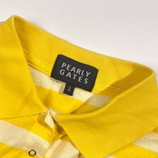 PEARLY GATES パーリーゲイツ ナンバリング ボーダー ギャザー 天竺 半袖 ポロシャツ サイズ 2 /イエロー系 レディース
