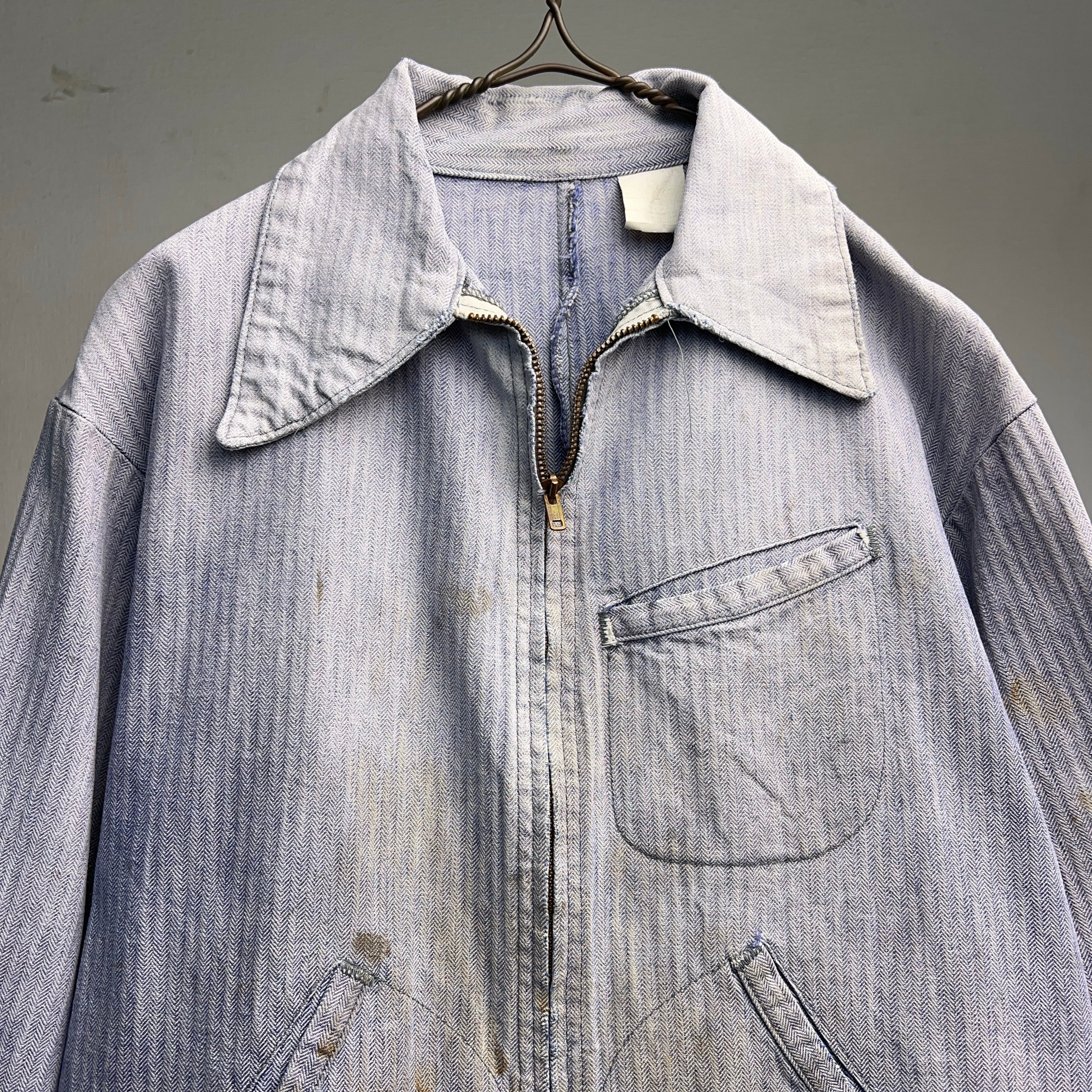 70s ~ 80s vintage 襤褸 ボロ サンフェード ワークジャケット 1970's HBT WORK JACKET BORO FADED 70年代 ヘリンボーンツイル ワーク