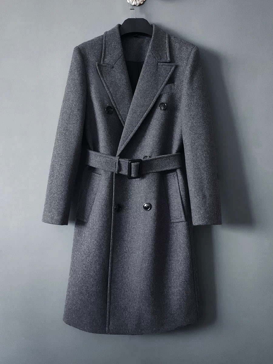 23区✩大きいサイズ✩ラムレザー100%✩ベルテッドコート✩ダブル✩48号 PATRIZIO LORENTINI】ウールダブルラグランベルテッドコート