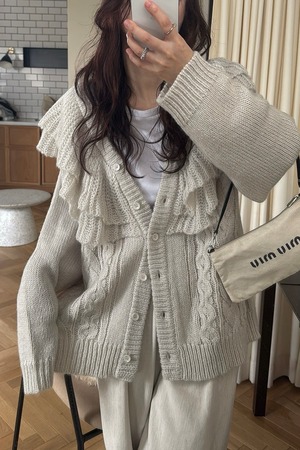 WILLFULLY  shoulder frill cable knit cardigan ショルダーフリルケーブルニットカーディガン　mix