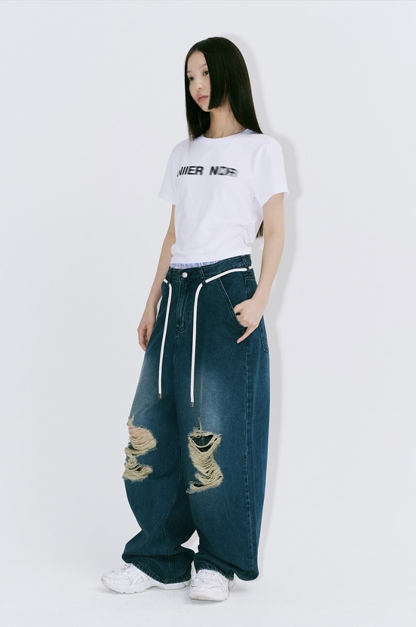 【韓国NIIER NOR ニアノア】DAMAGED BALLOON PANTS ☆IVE ウォニョン 着用!!【NIIER NOR】DAMAGED BALLOON DENIM