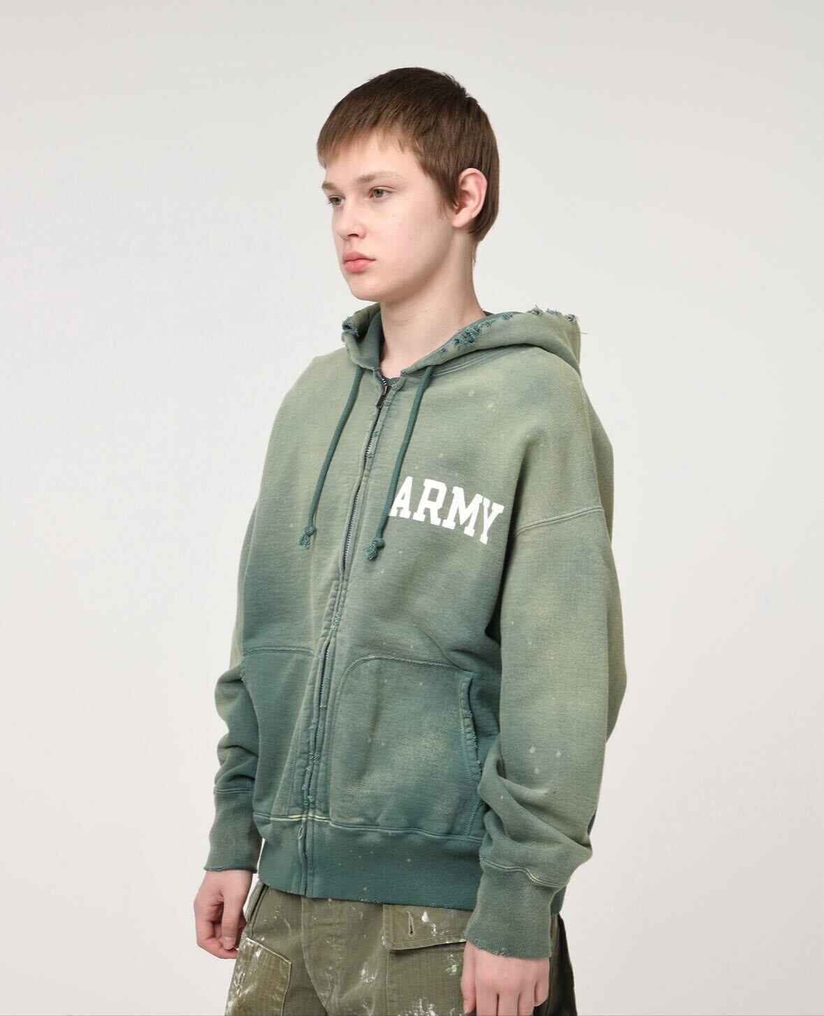 BOWWOW ARMY ZIP HOODIE AGED AGED GREEN | BASE LINE