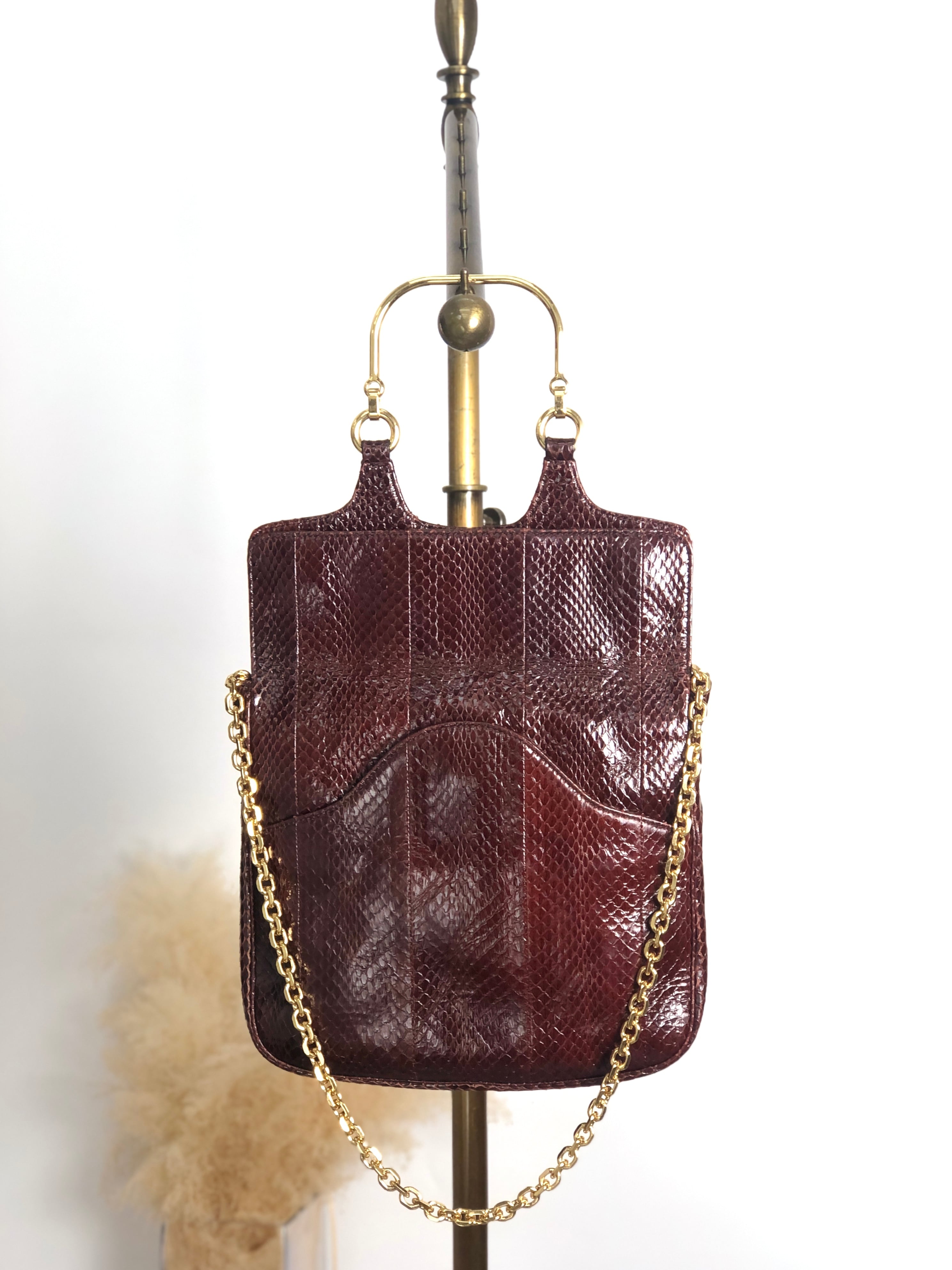 CELINE セリーヌ ハンドバッグ ブラウン レザー パイソン型押し