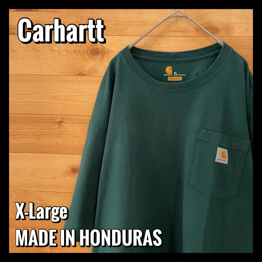 【Carhartt】ロゴ ポケットTシャツ ディープグリーン X-Large ビッグ