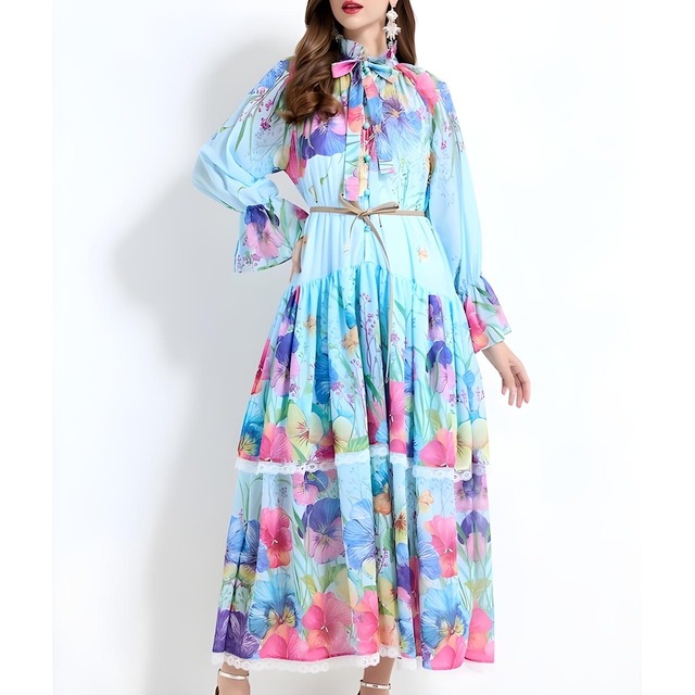 エアリーフローラルリボンワンピース L1927