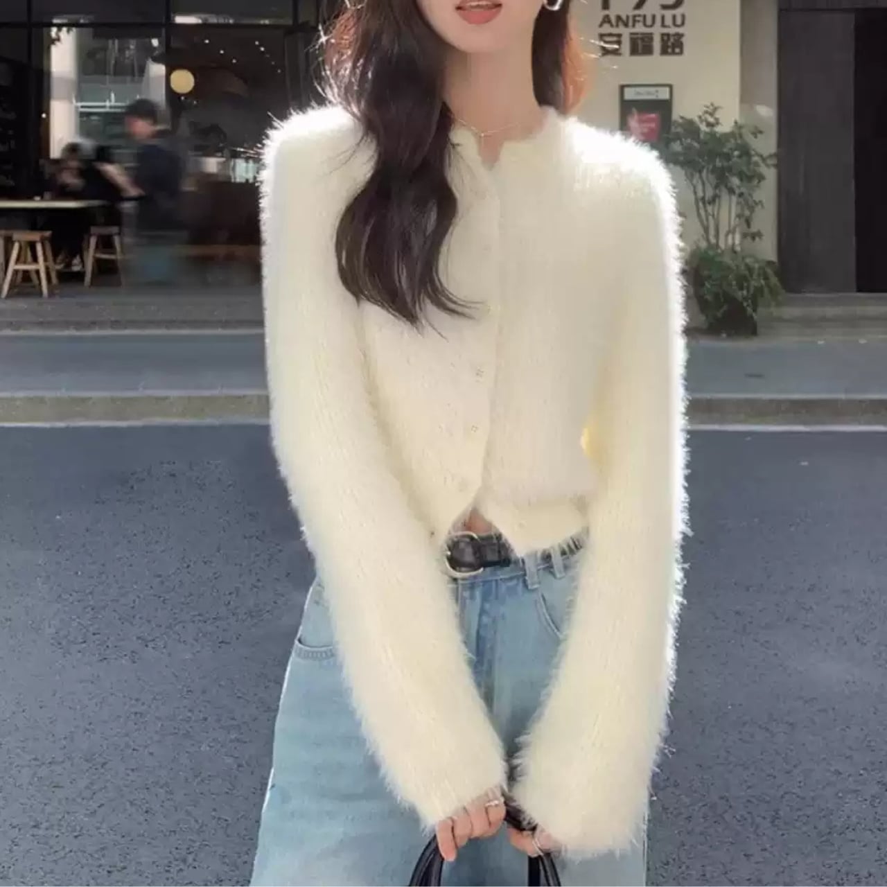 フレンチ ミンク フリース カーディガン 2color 241112