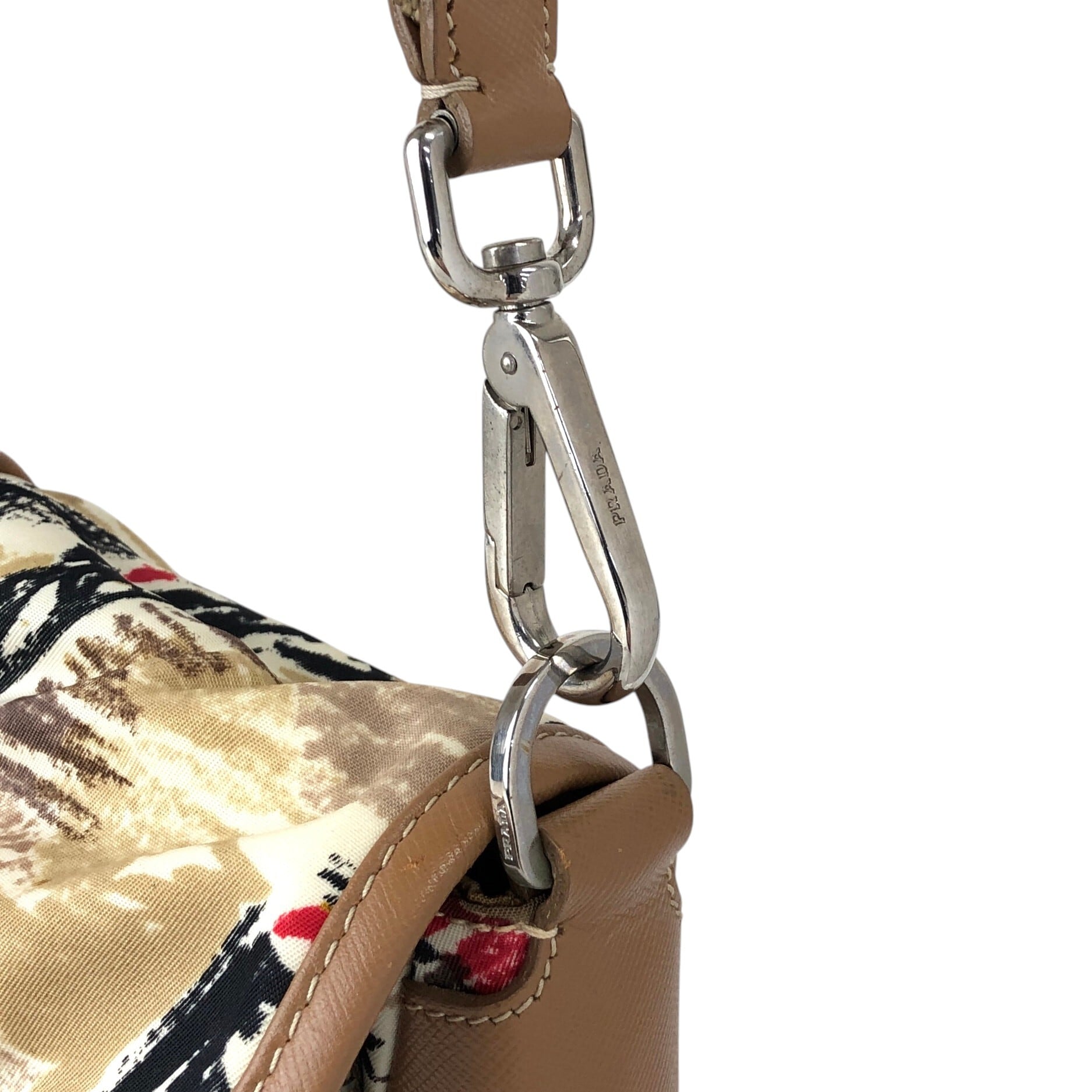 PRADA ショルダーバッグ キャンバス ブラウン PRADA プラダ ショルダーバッグ ホワイト ブラウン フロントバックル