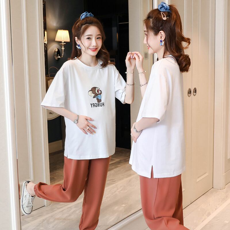 【新作】【送料無料】 マタニティウェア2020夏の新しいファッションプリントルーズTシャツ+ベリーリフト9ポイントハーレムパンツマタニティスーツ-アリババ サマー 夏物 expec241127135971