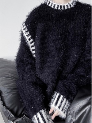 Faux mink fur glitter stitch knit [T2591]