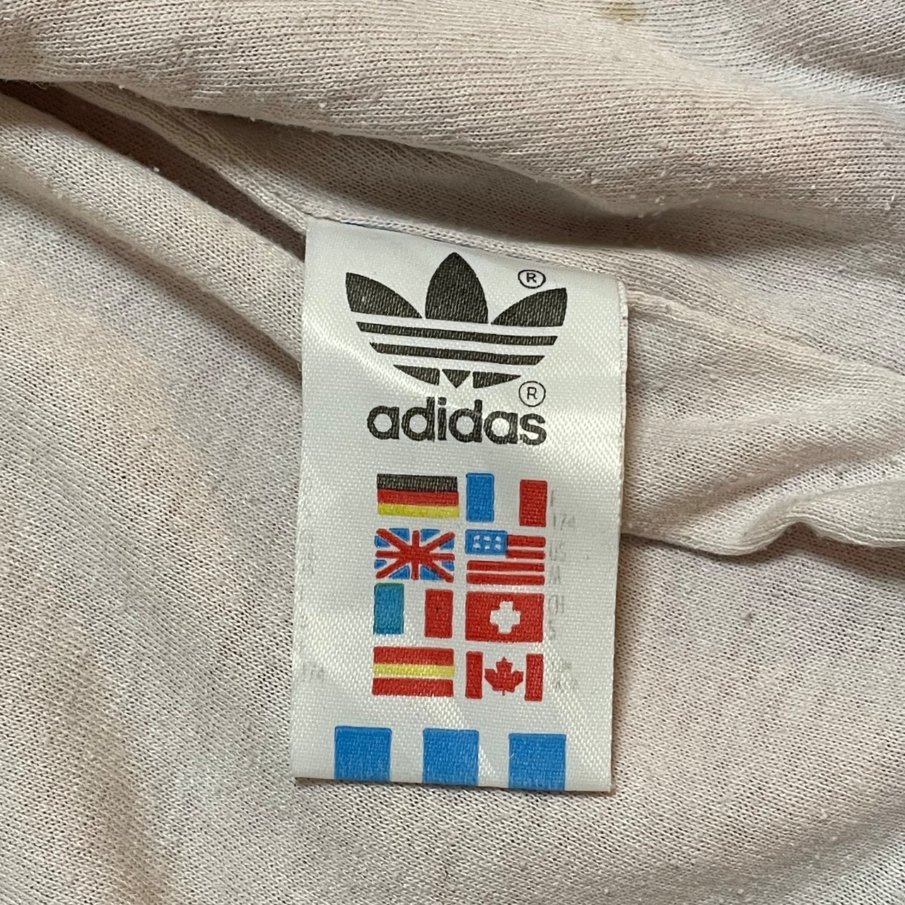 【adidas】80s 世界陸上 1991 東京大会 企業系 企業ロゴ スポンサー TDK ナイロンジャケット ブルゾン プリント 刺繍ロゴ トレフォイル ワンポイント 切替 銀タグ 万国旗タグ コピーライト1988 ヴィンテージ 希少 アディダス us古着