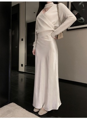 A-line draped long skirt【H00076】
