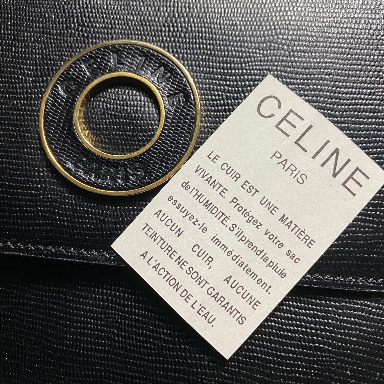 vintage CELINE black leather shoulder bag “circle logo”