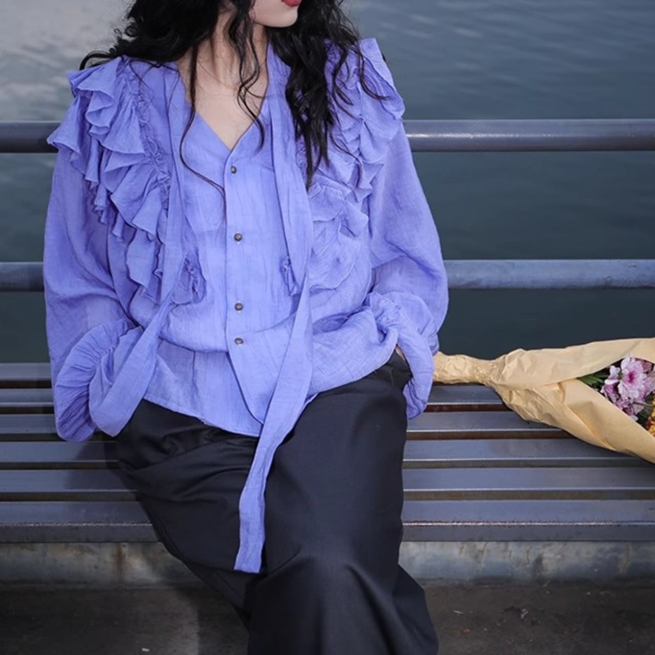 Purple ruffled blouse S1318