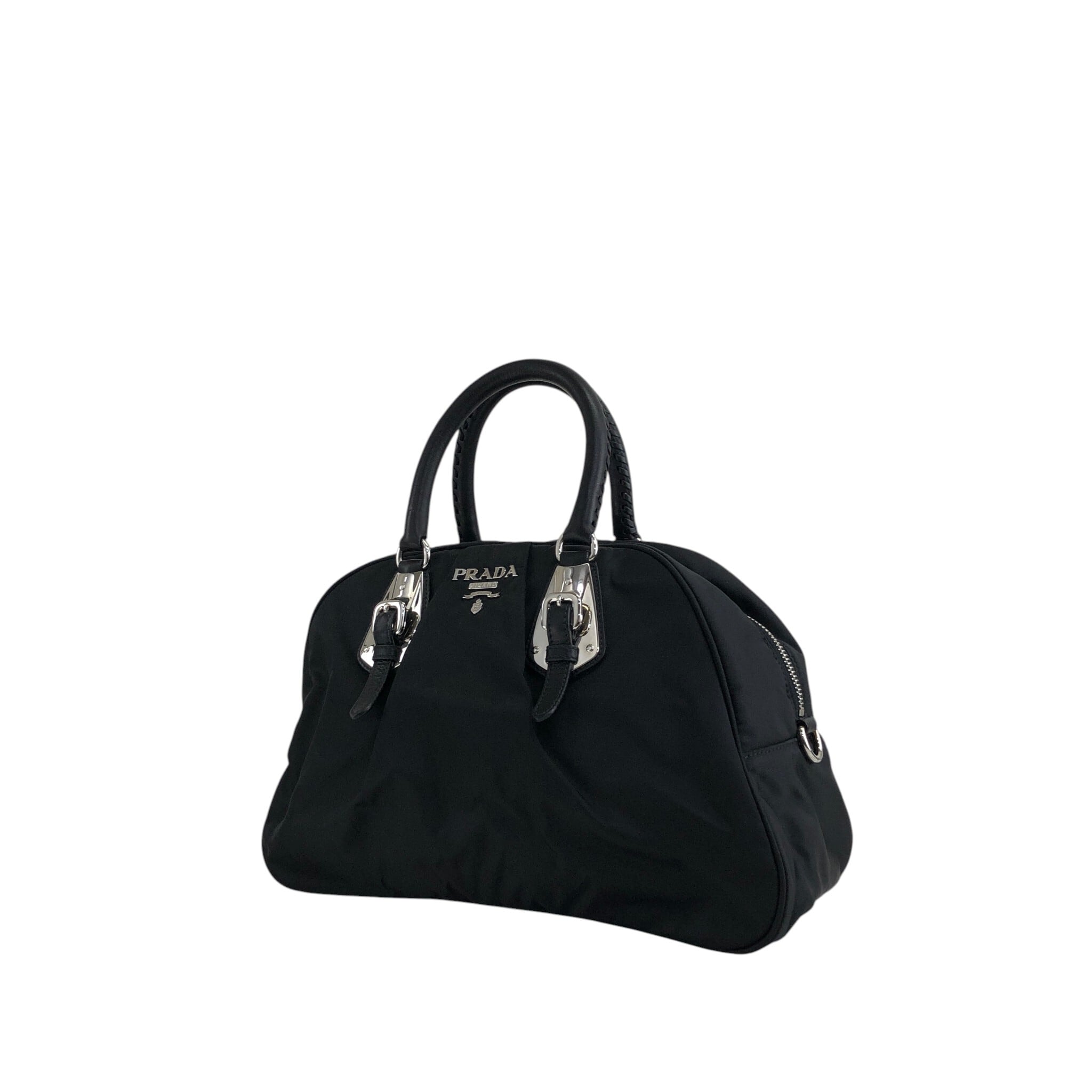 PRADA プラダ ハンドバッグ ブラック シルバー ロゴ ナイロン ボストン
