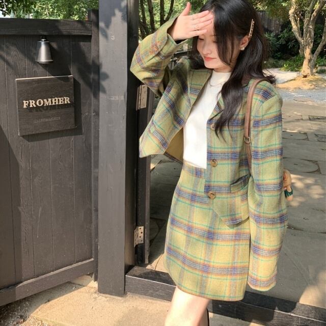 予約販売】セットアップ ミニスカート ジャケット チェック柄 上下