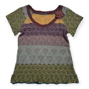 CATHERINE ANDRE カトリーヌアンドレ ボーダー 総柄 半袖 ニット セーター サイズ L /フランス製