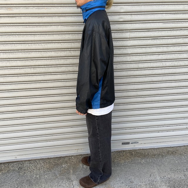 80s NIKE ハーフジップナイロンプルオーバー 紺タグ ブラック L ナイキ