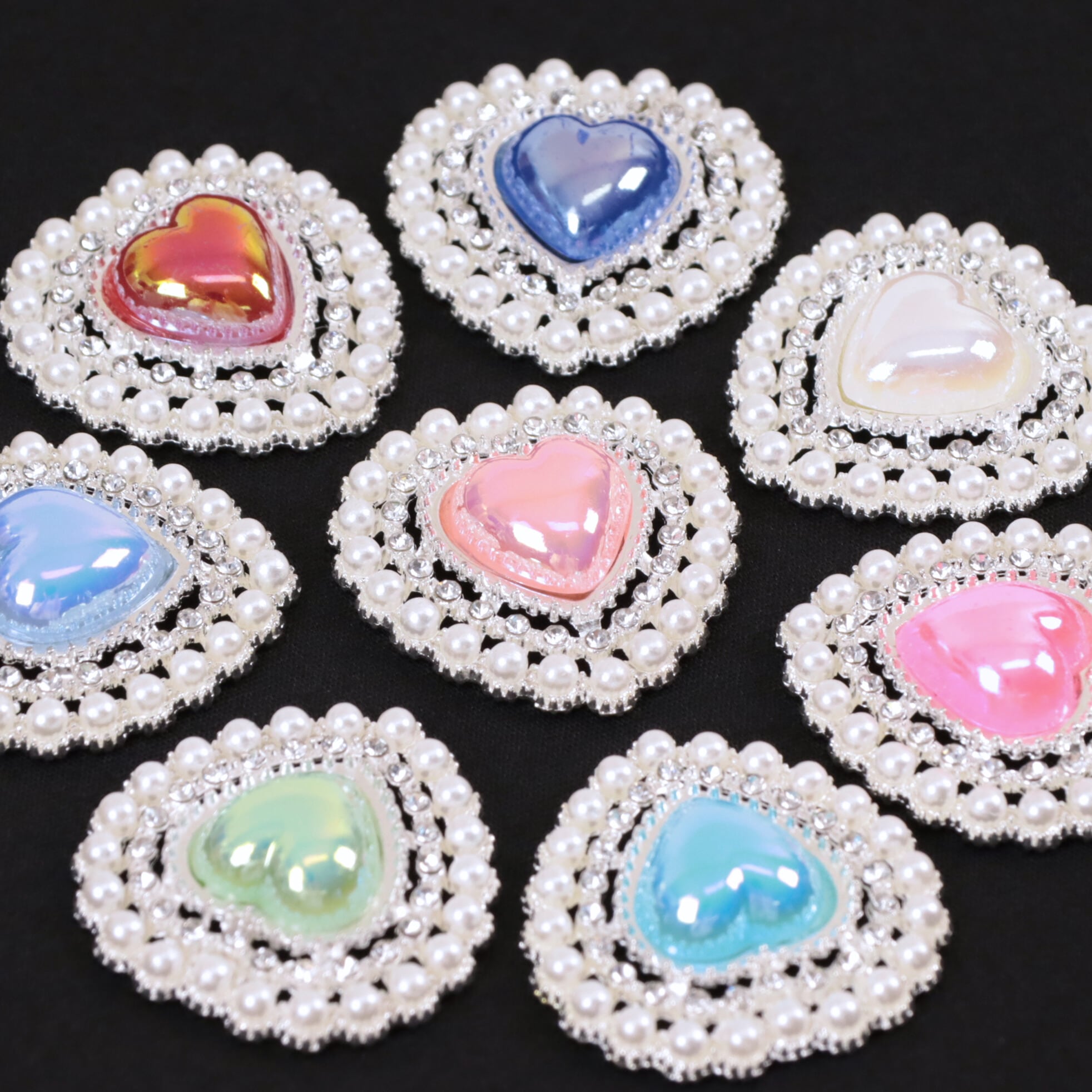 オーロラ ハート パーツ パール シルバー 金属 ビジュー