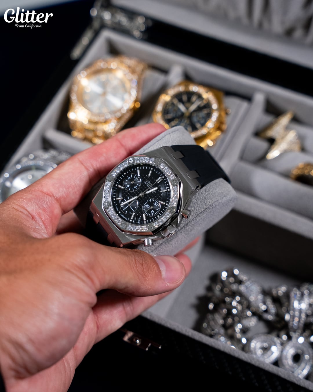 Iced Bezel California Rubber Watch 【SILVER】 | Glitter Iced Bezel California Rubber Watch 【SILVER】 | Glitter