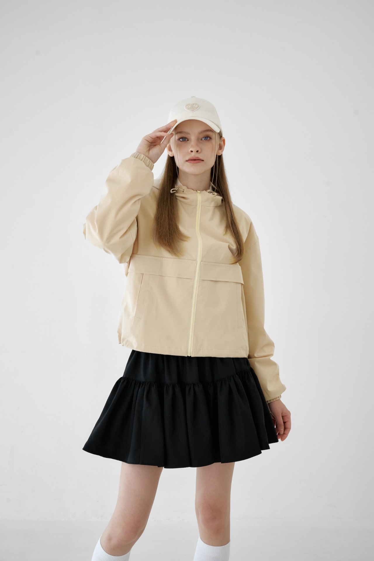 GOXO ゴーエックスオー スマイルハートフード付きウインドブレーカー ベージュ