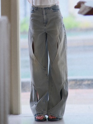 Curve Cutwork Denim Pants / BLUE