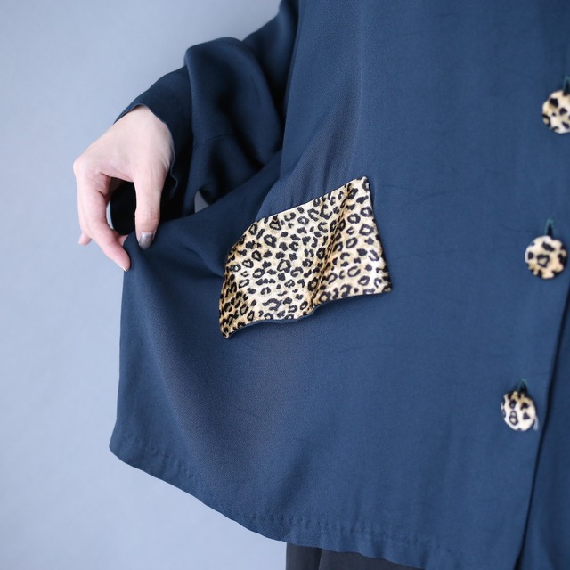 leopard velours fabric switching design loose silhouette shirt jacket