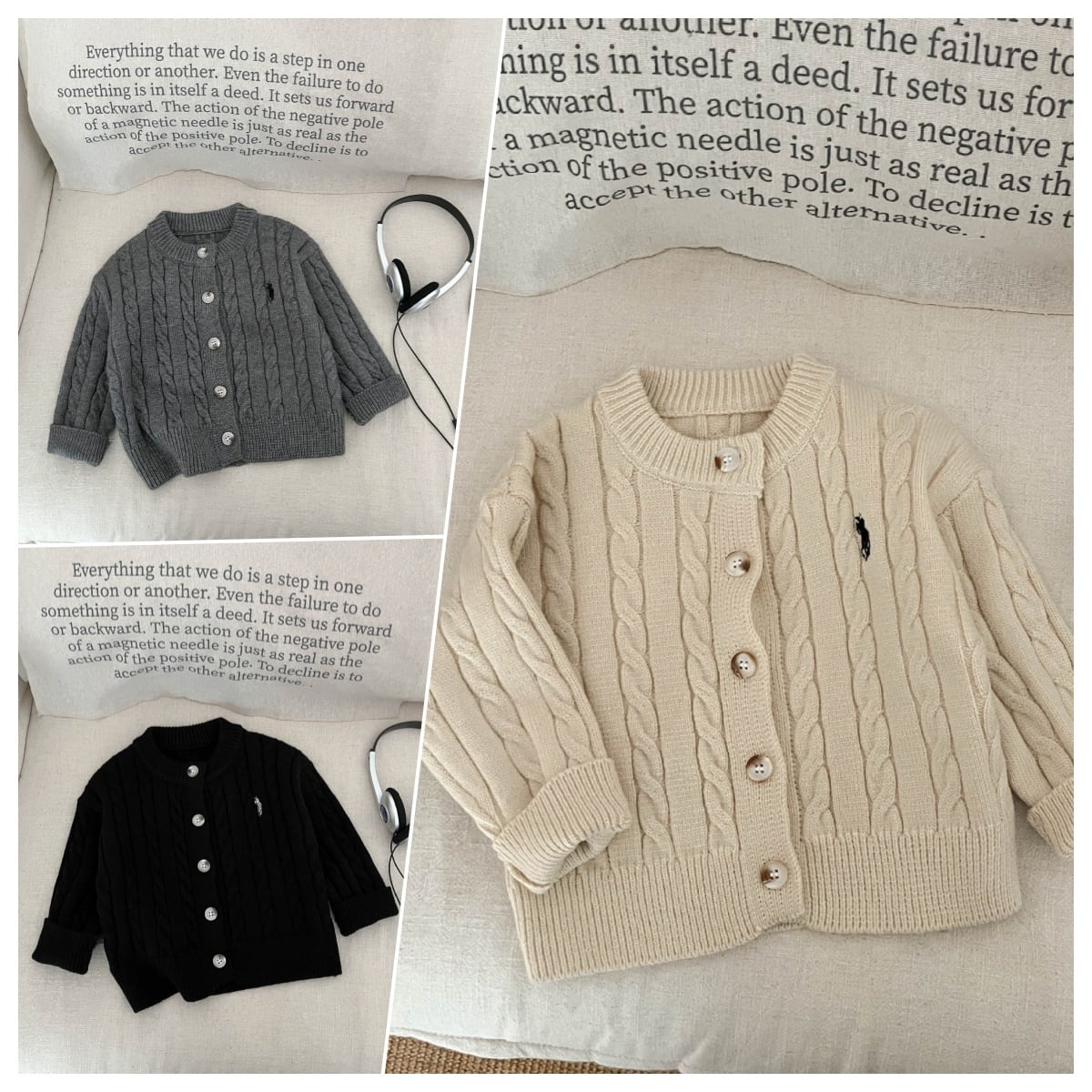 ,ベビー幼児女の子男の子ケーブル編みニットカーディガン ベージュ グレー ブラック かわいい秋冬服 lwa0143