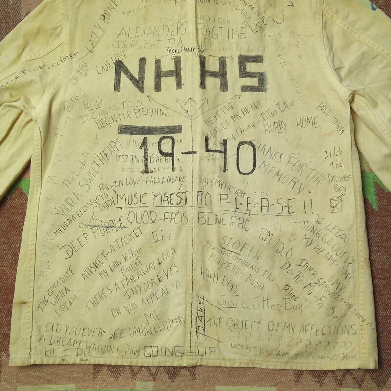 ～40s DUBBLE WARE Apple Print Chore Jacket w/1940 NHHS Memorial Hand Paint