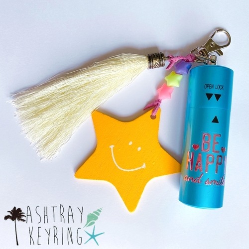 スマイルな携帯灰皿キーホルダー ★ブルー★STAR タッセル アイコス iQOS