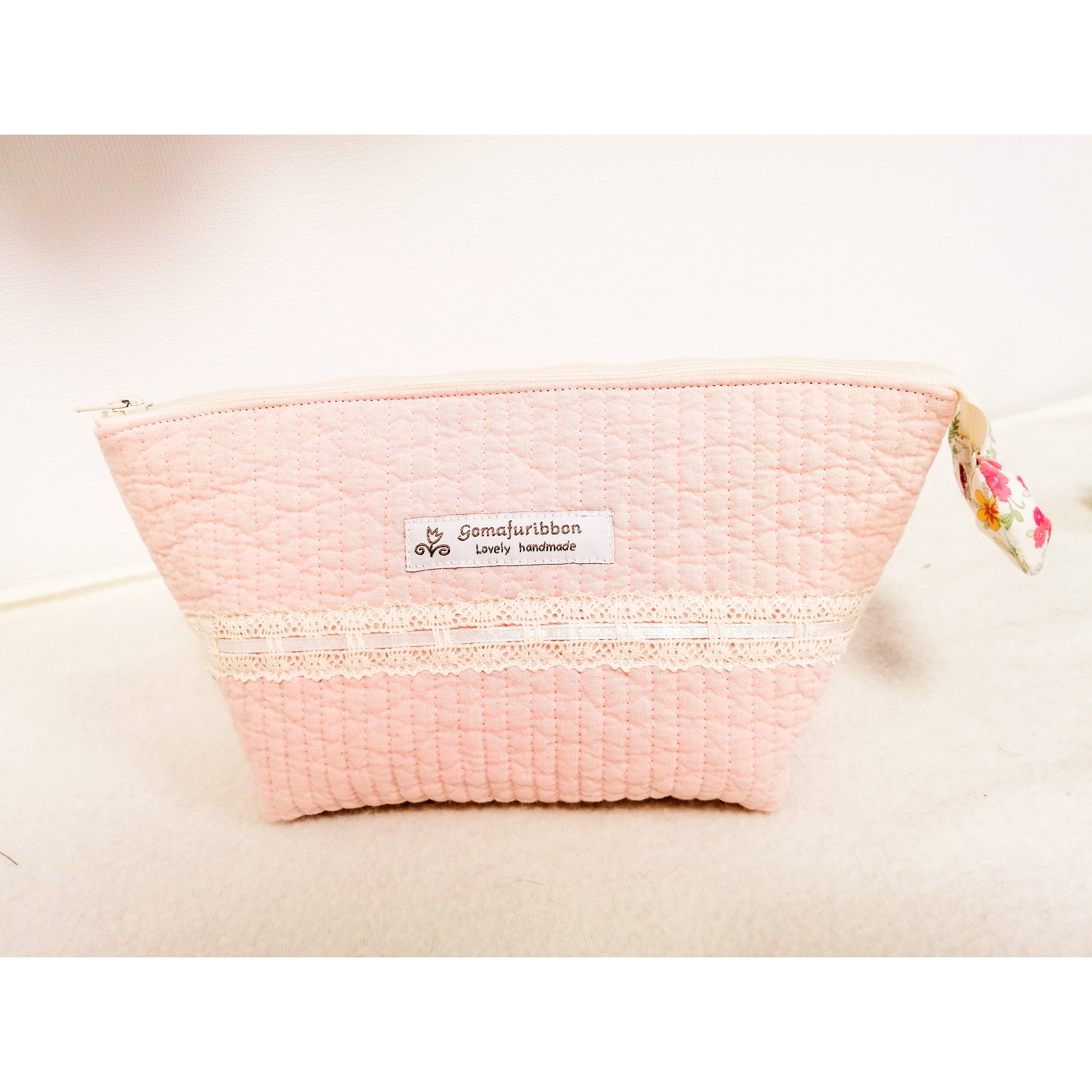 ヌビキルトのリボンポーチ ベビーピンク