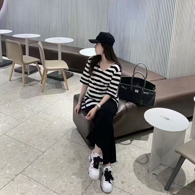 ウエストリボンつき　ボーダーチュニック　AJ12541-526