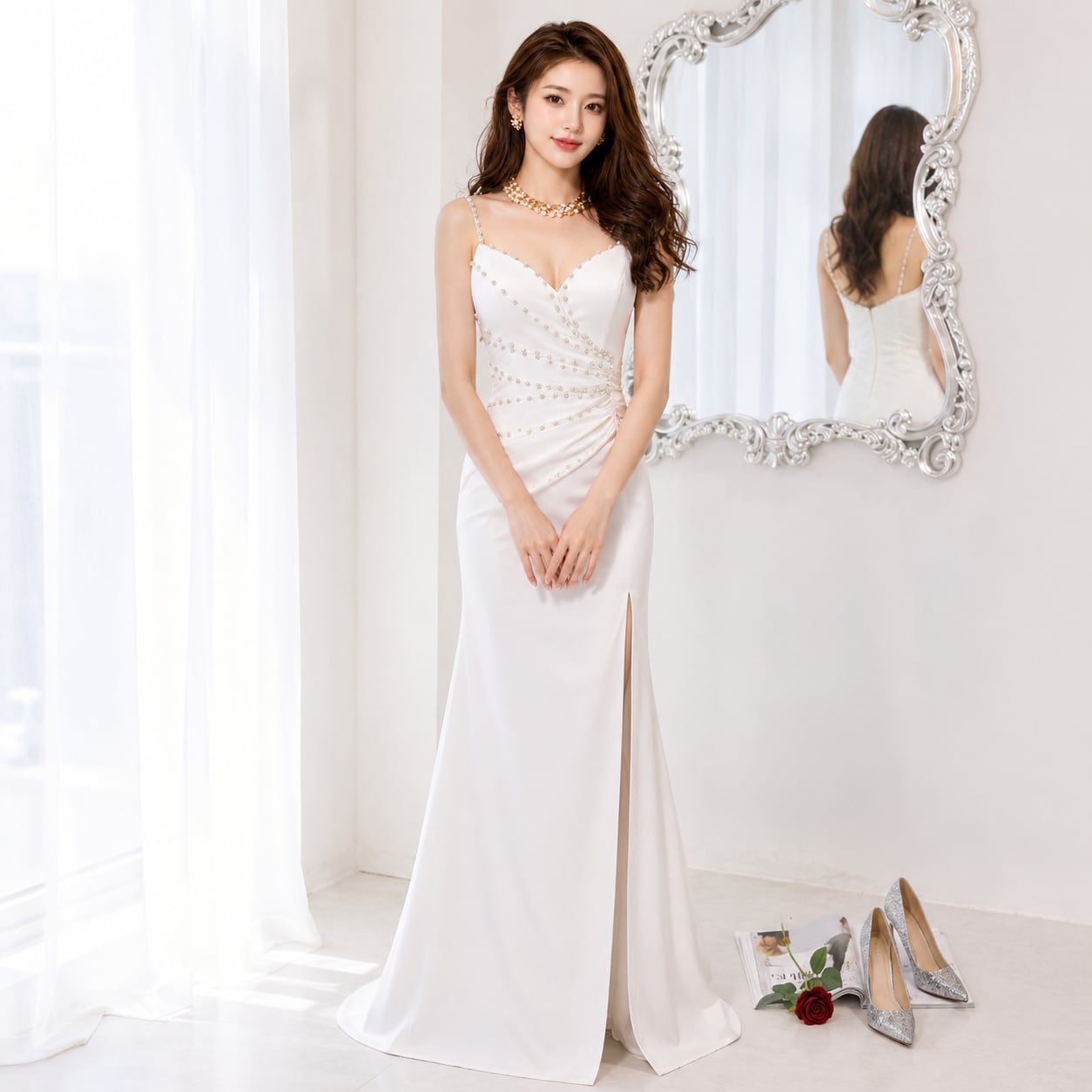 slit-in sleeveless mermaid long dress(3color) V3263