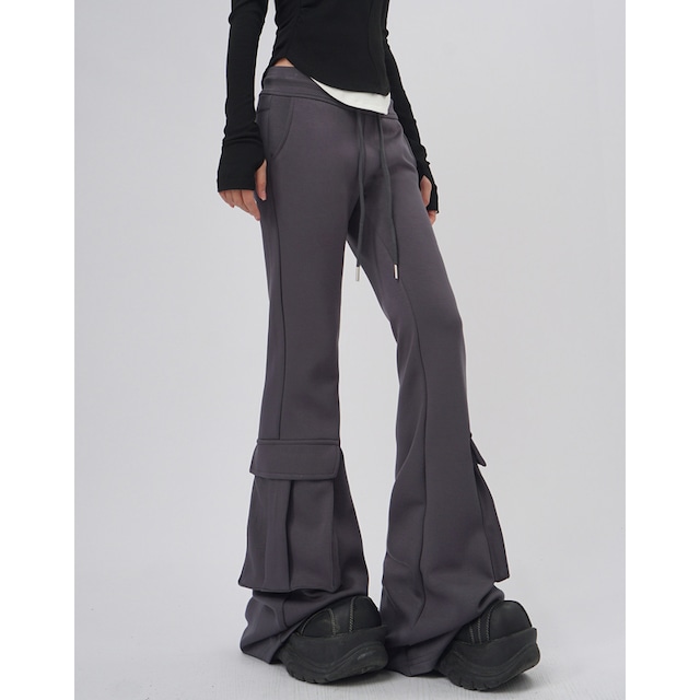 long bell bottom pants with cargo pockets la3043