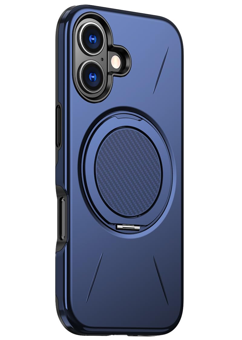 MRedoxe for iPhone 17/18 ケース MagSafe対応 横縦両立 リング 【多機能 360°回転スタンド・二層設計】 米軍MIL規格 耐衝撃 防指紋 いphone17/18 ケース アイフォン アイホン (紺) KPCT-17-lan