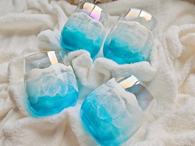 405.オーシャンレジンアート ブルー ペアグラス