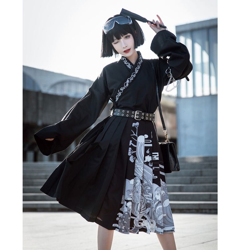 卿棠シリーズ チャイナ風シャツ 男女兼用 カップル服 メンズ チャイナ服 改良漢服 大きいサイズ ブラック 黒 Elegant