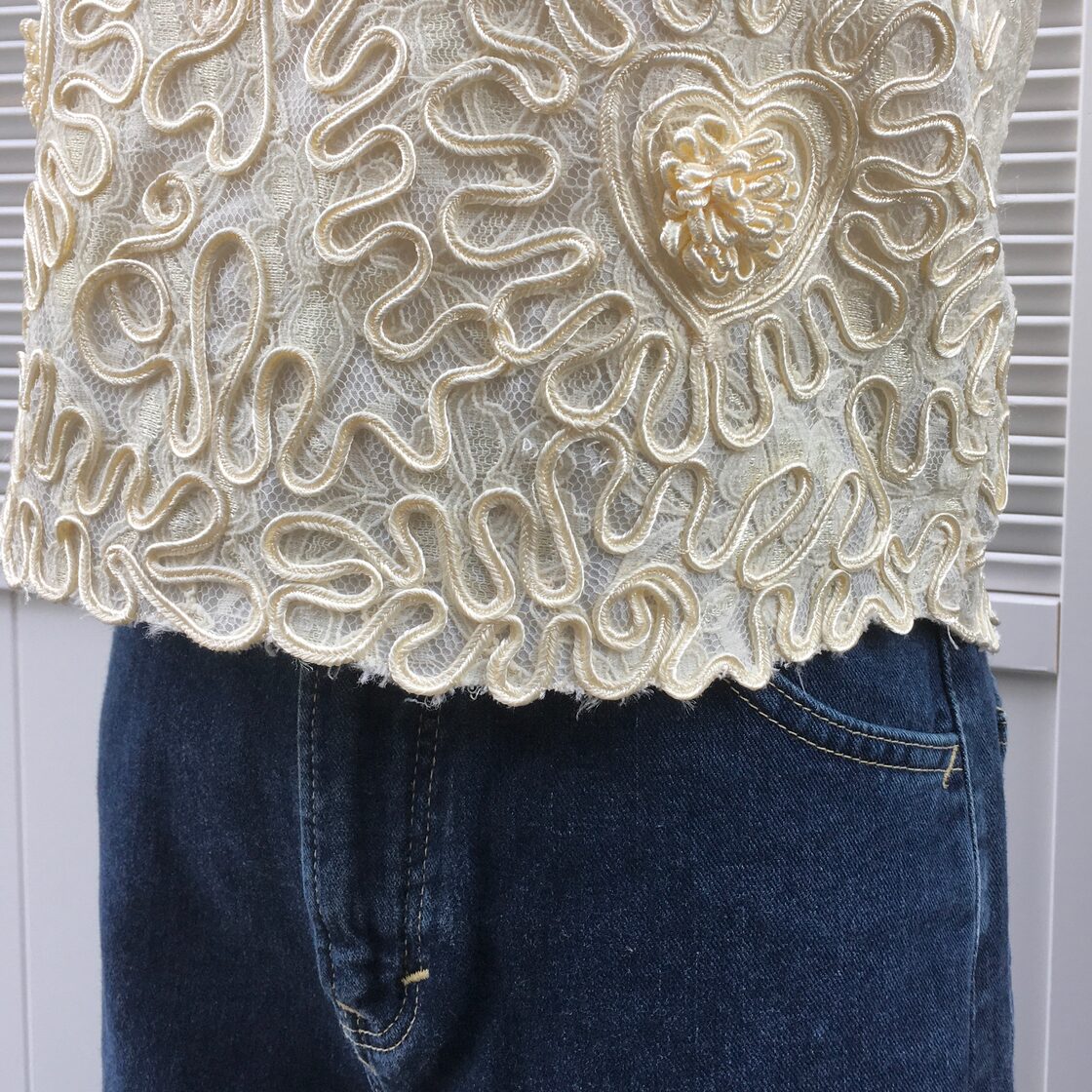 heart motif code embroidery lace tops 〈レトロ古着 ハートモチーフ 