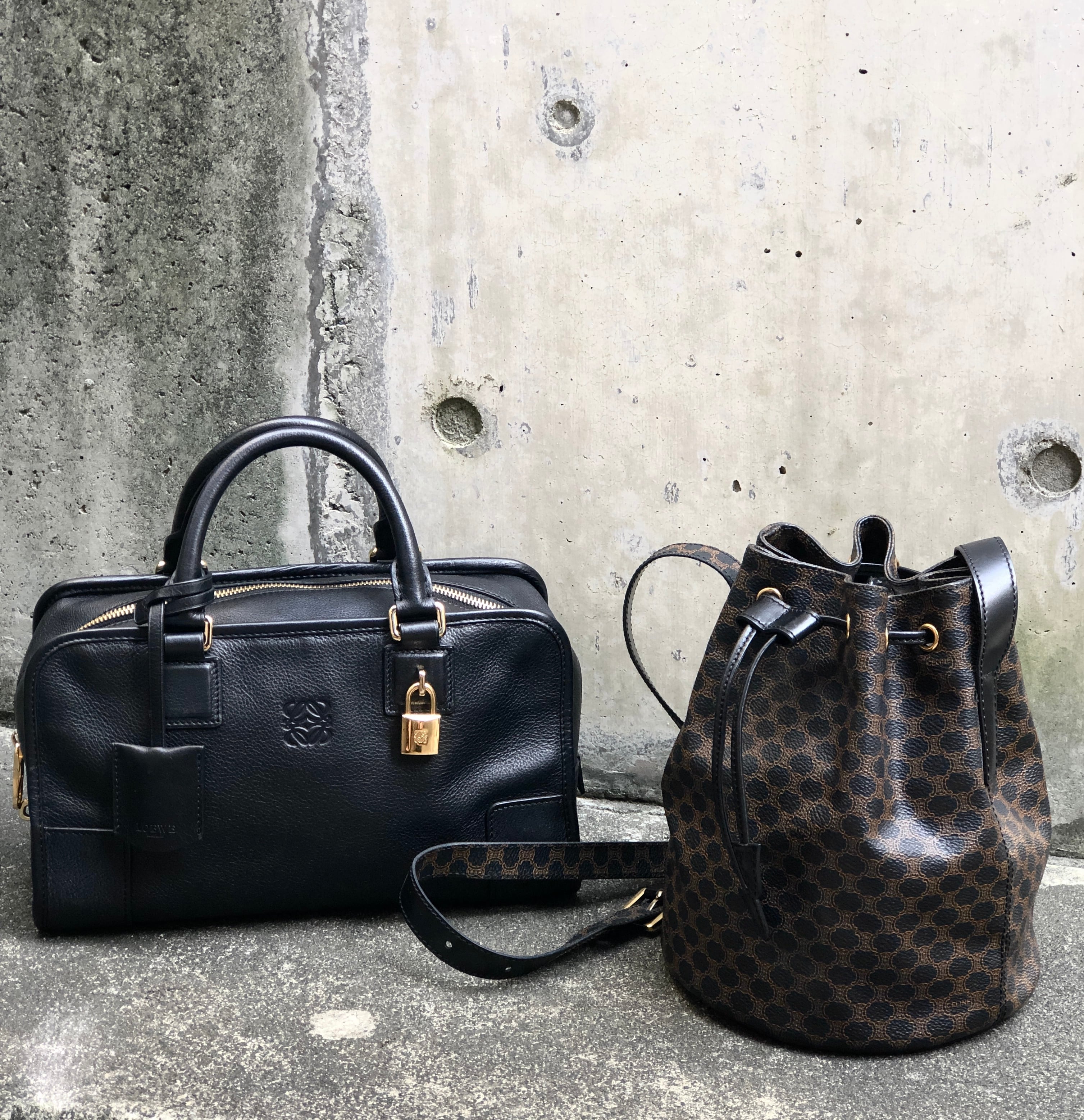 OLD CELINE セリーヌ 黒マカダム トリオンフ レザー ハンドバッグ