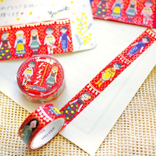 キラキラ光るたてマス 世界の民族衣装 マスキングテープ 女の子 洋服 デコレーション おもしろ Cherish365 Zakka