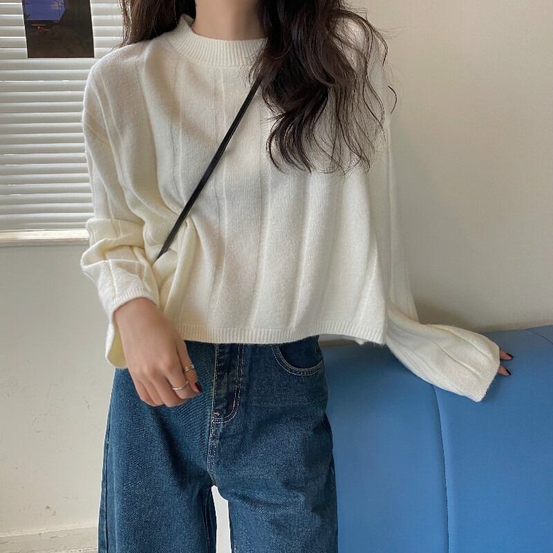 ニットセーター 薄手レディーススプリングオータムルーズロングショートブラウス 長袖 春物 秋物 萌量不足93547733380