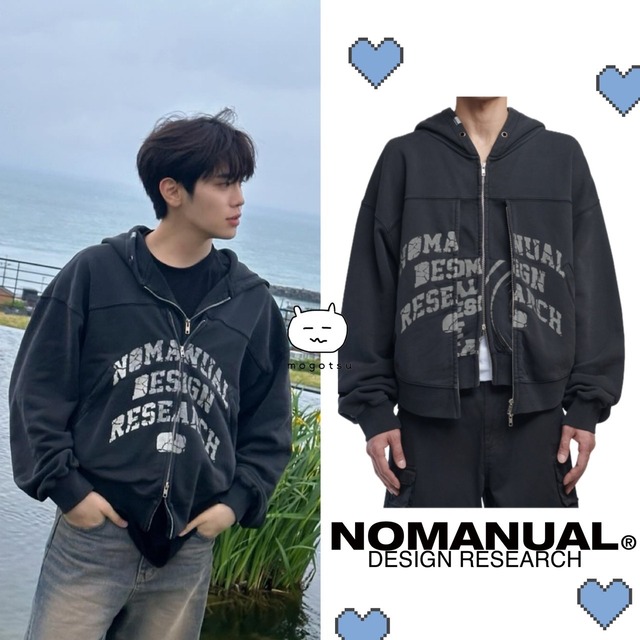 ★ZEROBASEONE テレ 着用！！【NOMANUAL】OVERDYED D.F.L HOODED ZIP-UP - WASHED BLACK