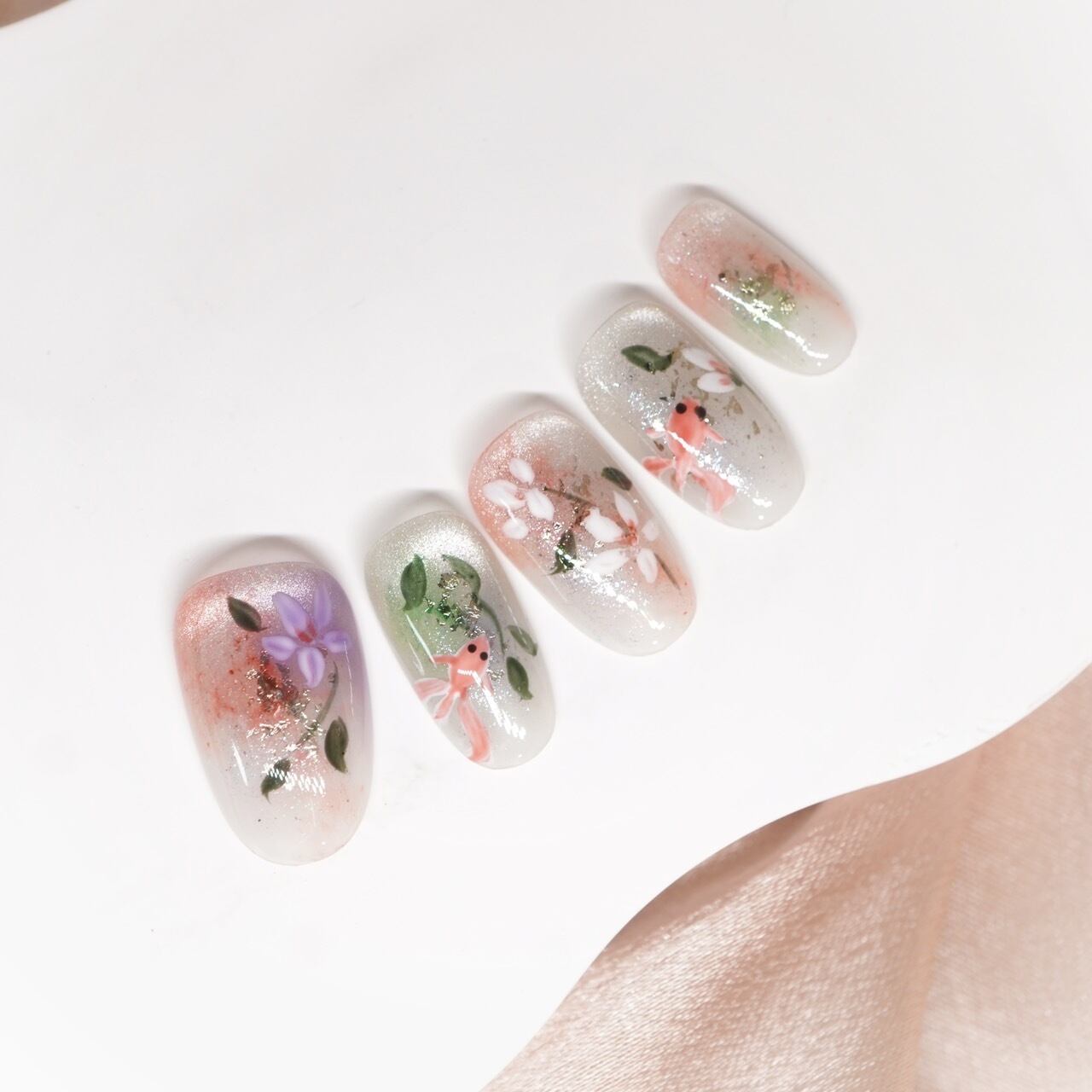 #402 繰り返し使えるネイルチップ/華やぐ金魚/WQ002 TKショップ