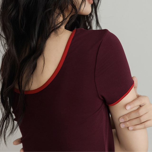 square neck color-block t-shirt L0346